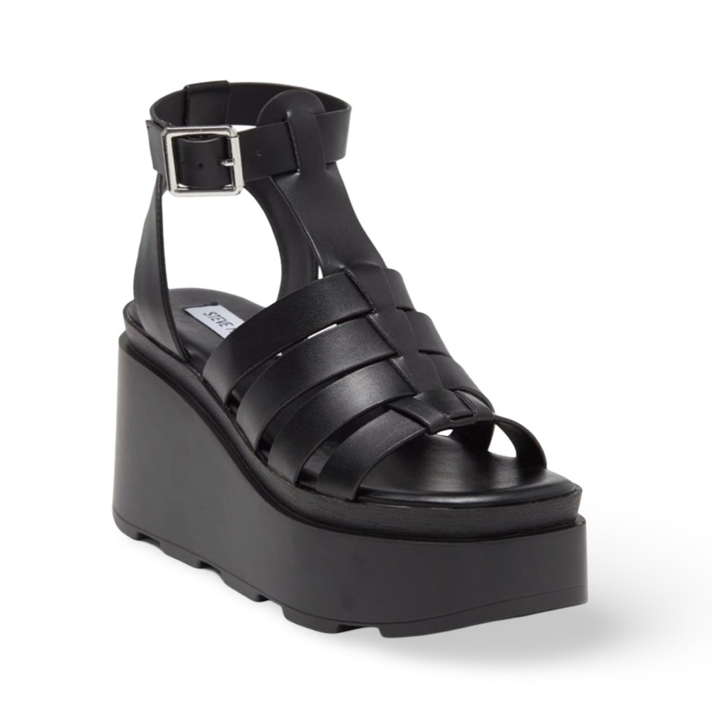 Steve Madden Black Leather Platform Sandals